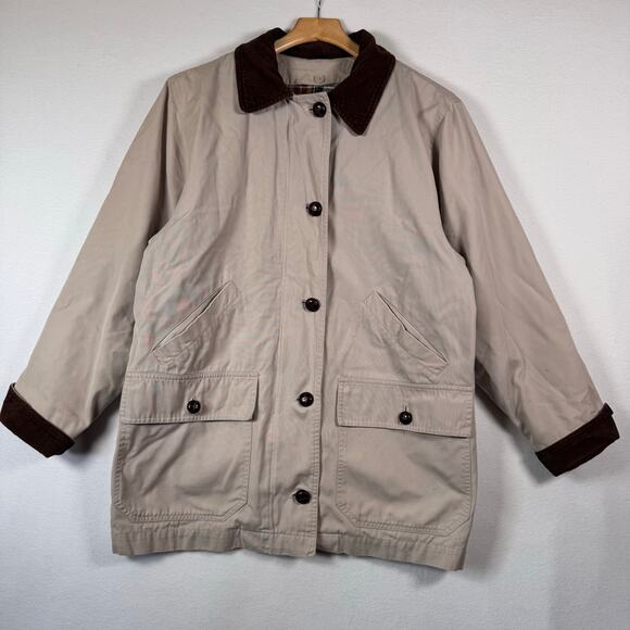 VTG Colebrook Chore Jacket Field Barn Coat Corduroy Trim Plaid Lined Women Small - Picture 1 of 13